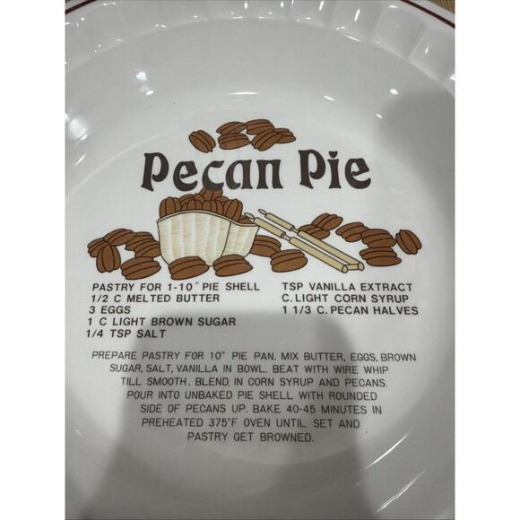 Vintage Pecan Pie Recipe Baking Baker Dish Plate 10” Hankook * - Picture 2 of 5
